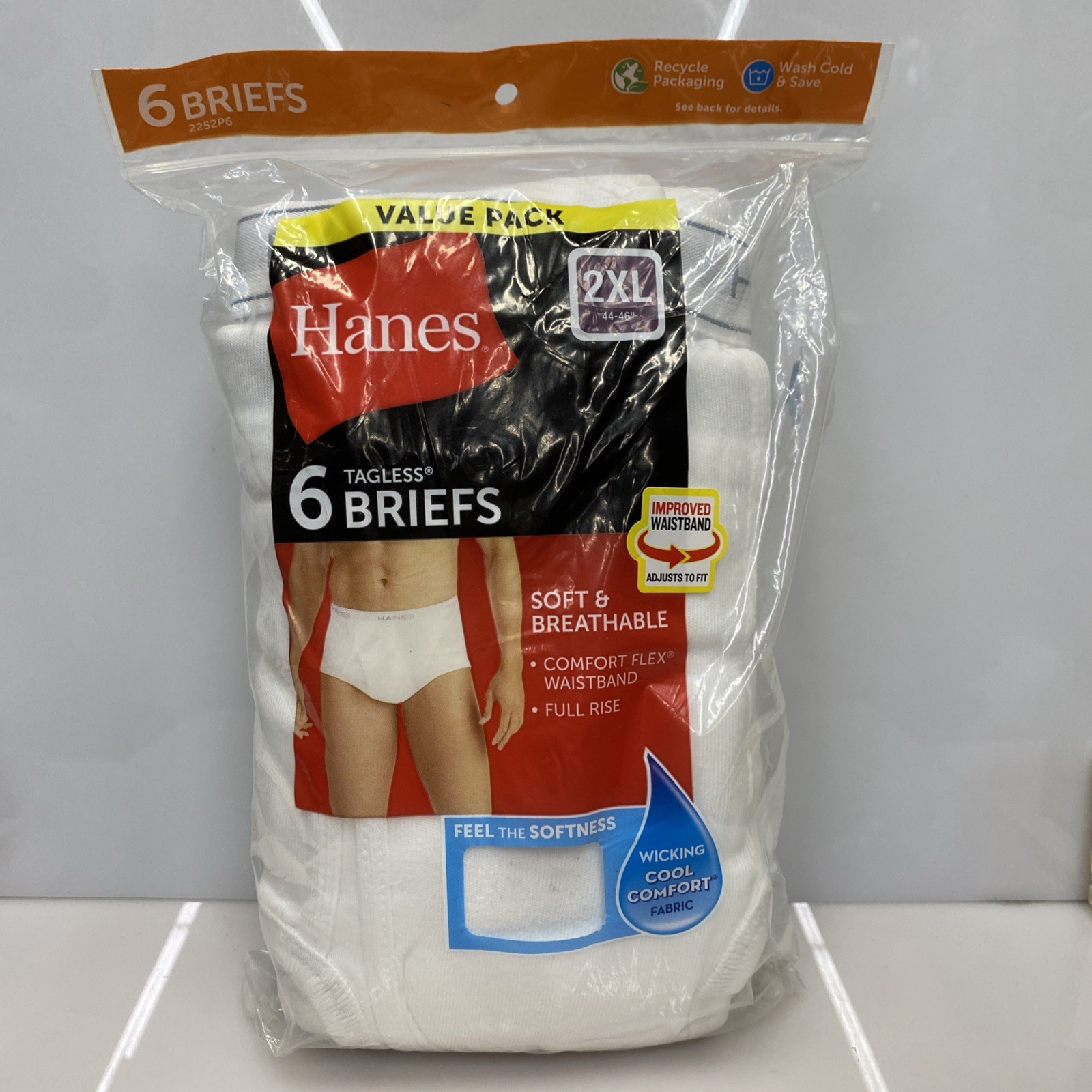 Hanes Men’s Moisture-Wicking Cotton Briefs, XXL White – 6 Pack❗️Damage Packing