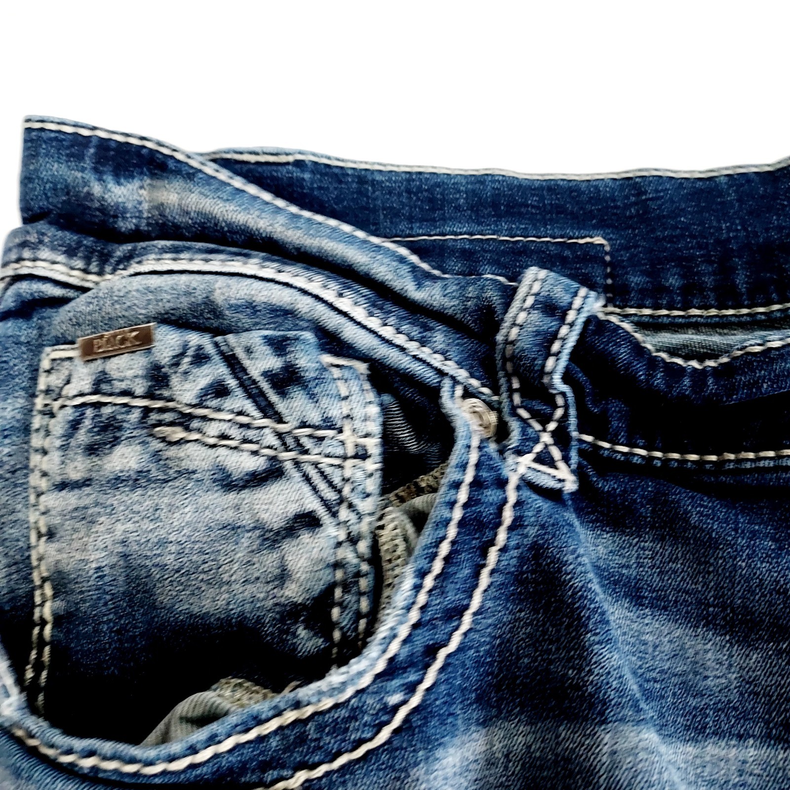 BKE Jake Jeans Mens 38 XL Blue Straight Leg Denim Distressed Dark Wash