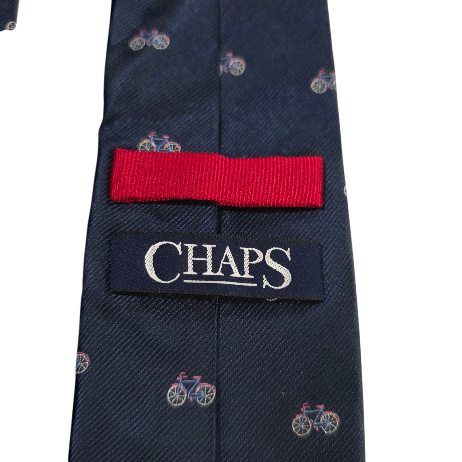 Chaps Mens NecktieNavy Blue Bicycle Pinstripe Silk Blend Woven Preppy Novelty