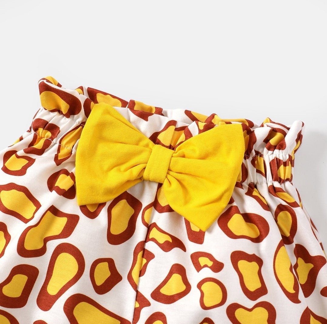 3pcs Giraffe Romper & Bowknot Shorts with Headband Set Baby Girl 9-12 Months