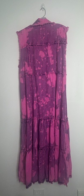 A Rare Bird Magenta Pink Tie Dye Button Down Ruffle Hem Sleeveless Maxi DressNWT