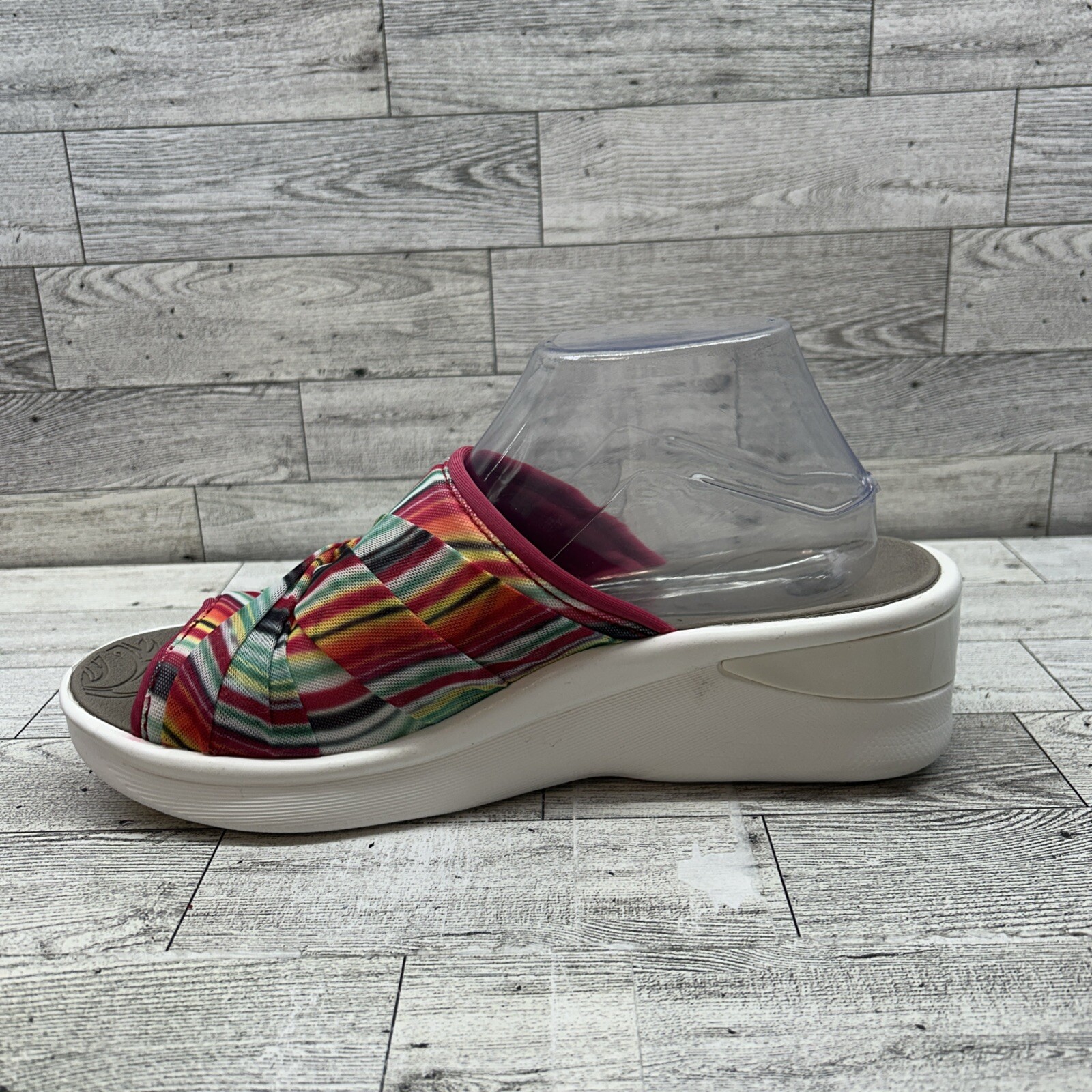 Bzees Smile II Washable Shoes Knotted Twist Stripe Wedge Slide On Sandal Size 10