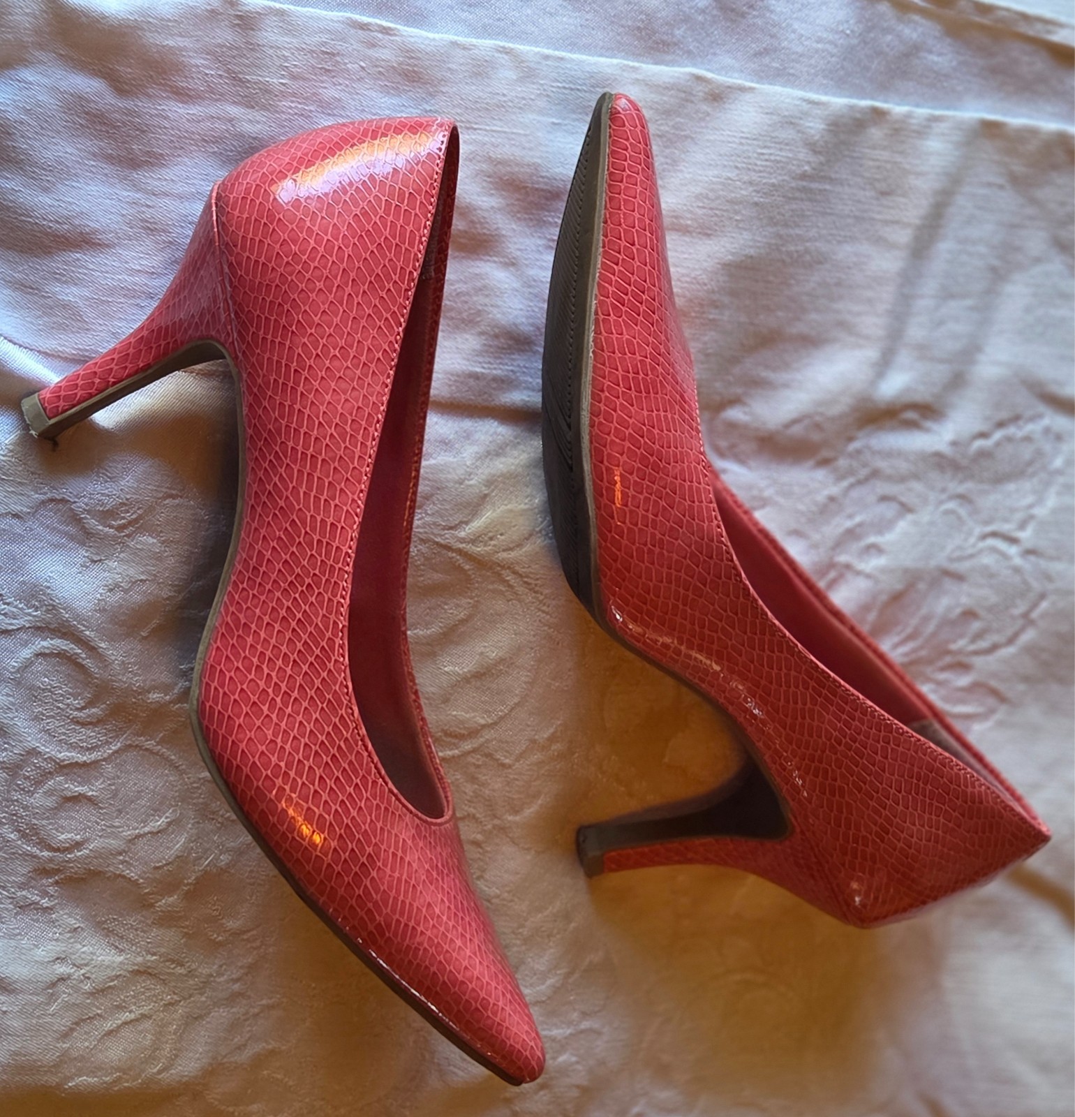 Comfort Plus By Predictions Womens Snake Print Pink Pointed-Toe Pumps Size 8