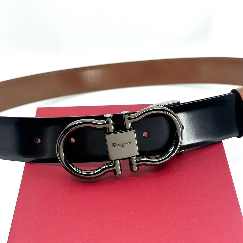 Authentic SALVATORE FERRAGAMO men’s patent leather belt black brown reversible