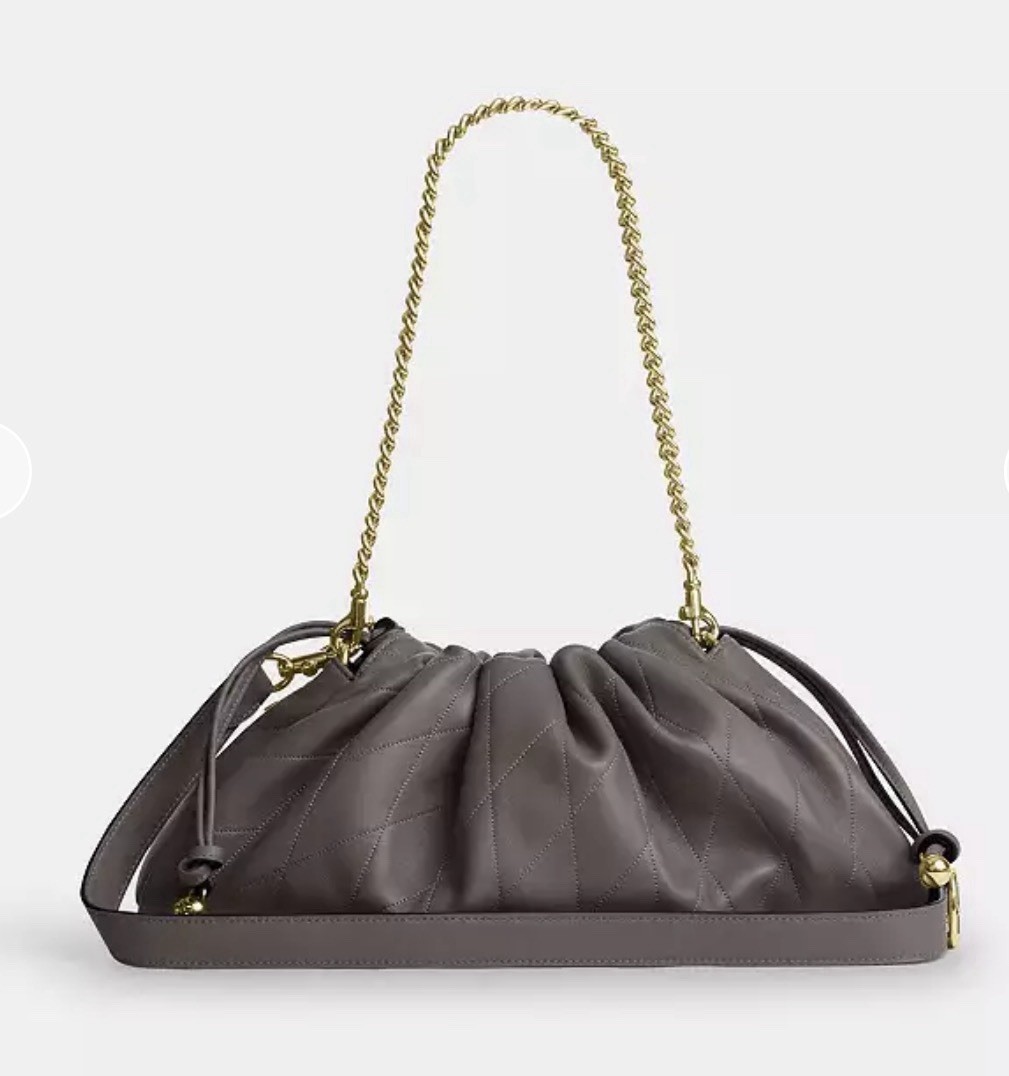NWT Faye Large Shoulder & Crossbody Bag Quilting Nappa Leather CCZ58 Gold/Slate