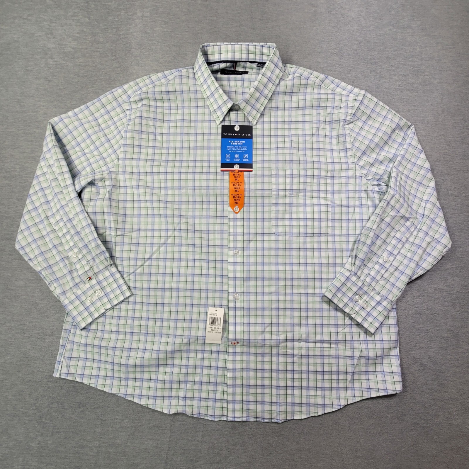 Tommy Hilfiger Shirt Men 2XL White Plaid Regular Fit All Season Stretch NWT