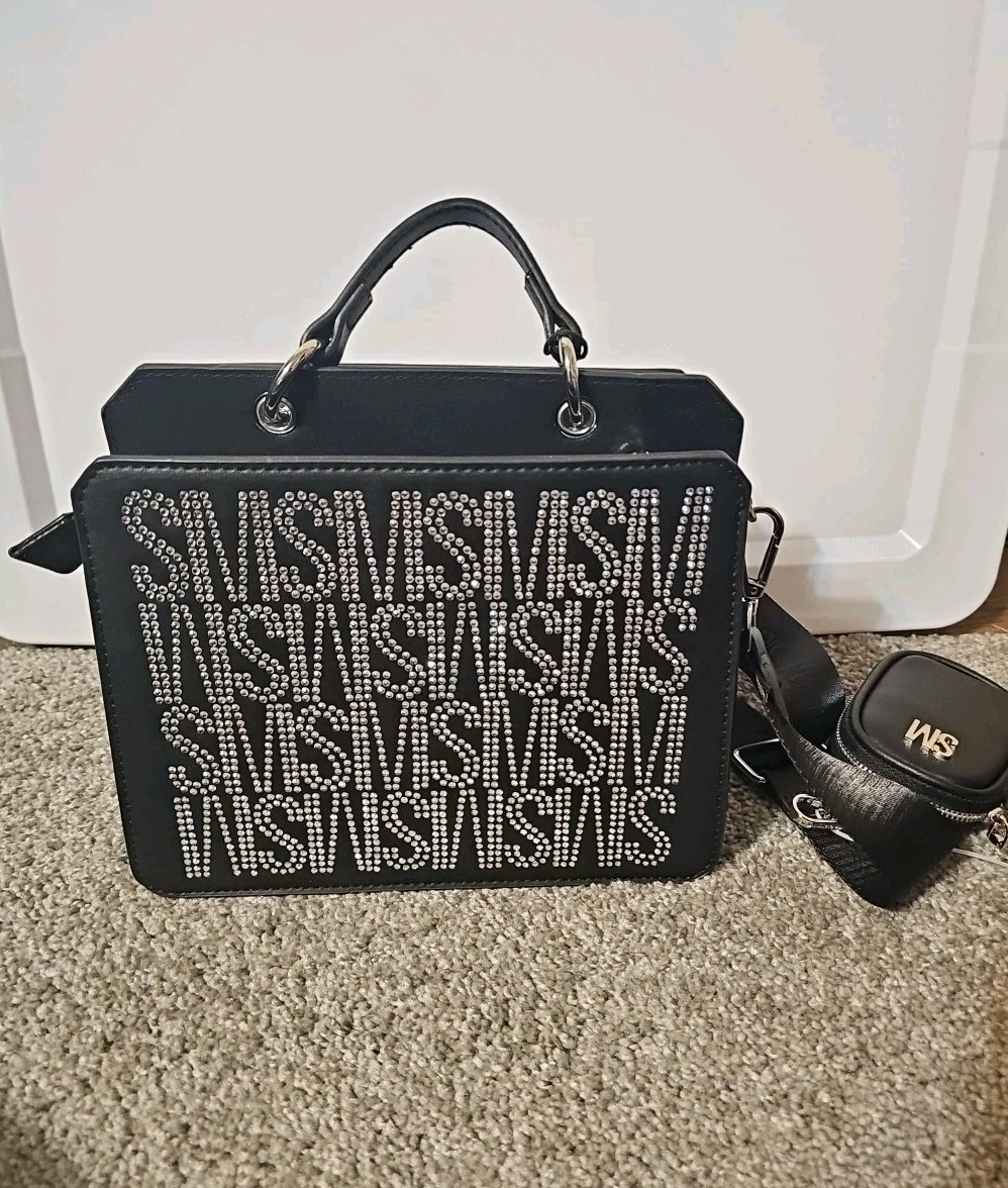 Steve Madden Bevelyn Rhinestone Logo Silver Satchel