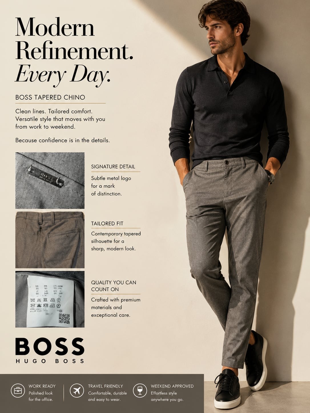 BOSS Hugo Boss Banks Tapered Fit Slim Chino Trousers in Grey Melange
