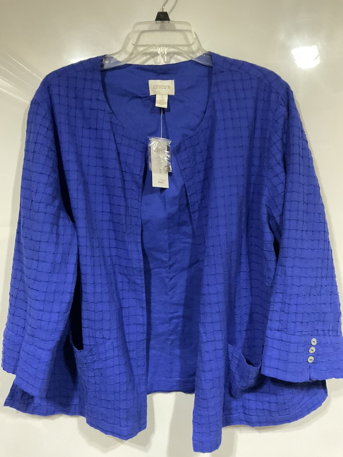 Chico’s NWT Royal Blue Basket Weave Lightweight Open Jacket. Women’s 3 (XL)