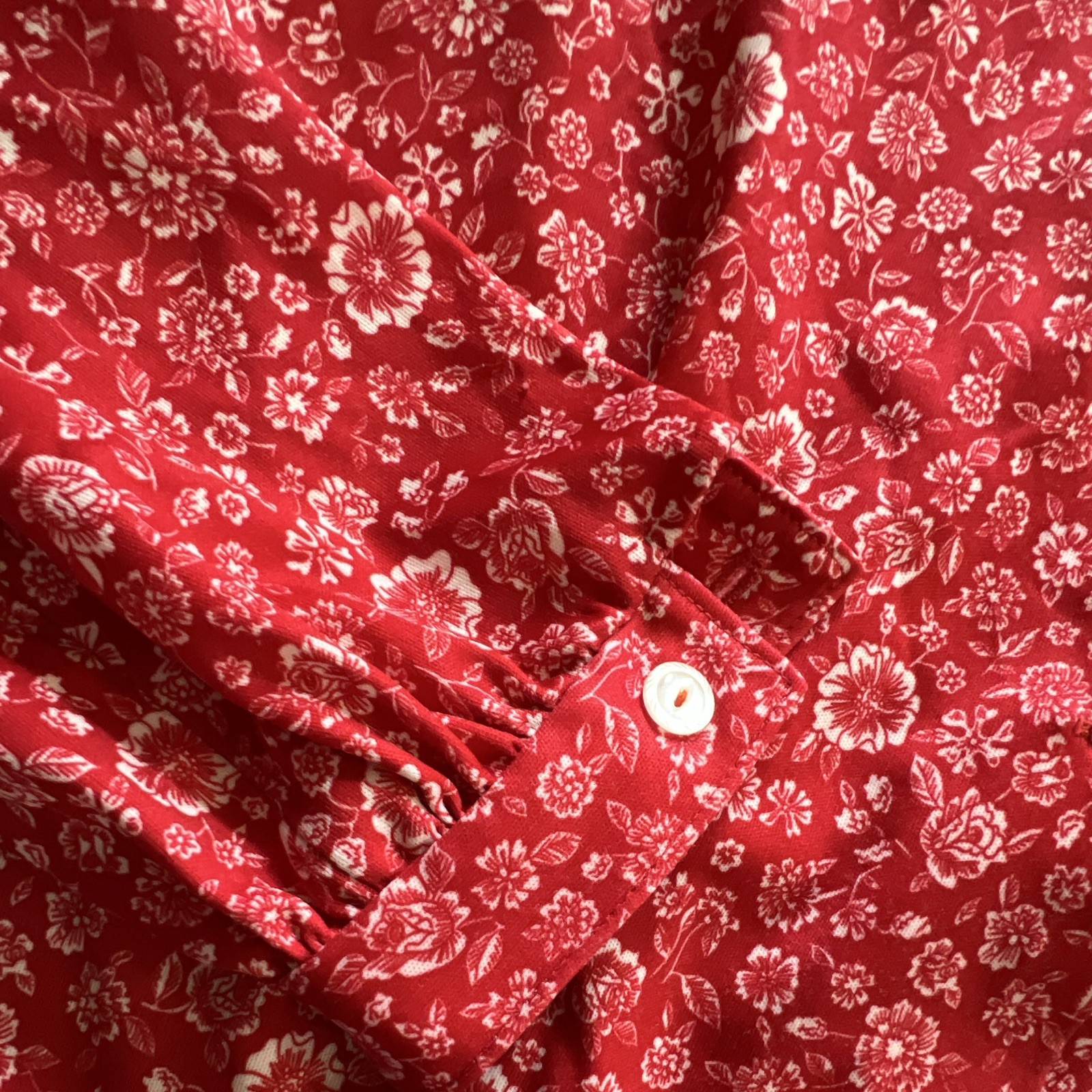 Women’s Red White Floral Button-Up Collared Long Sleeve Shirt Top homemade