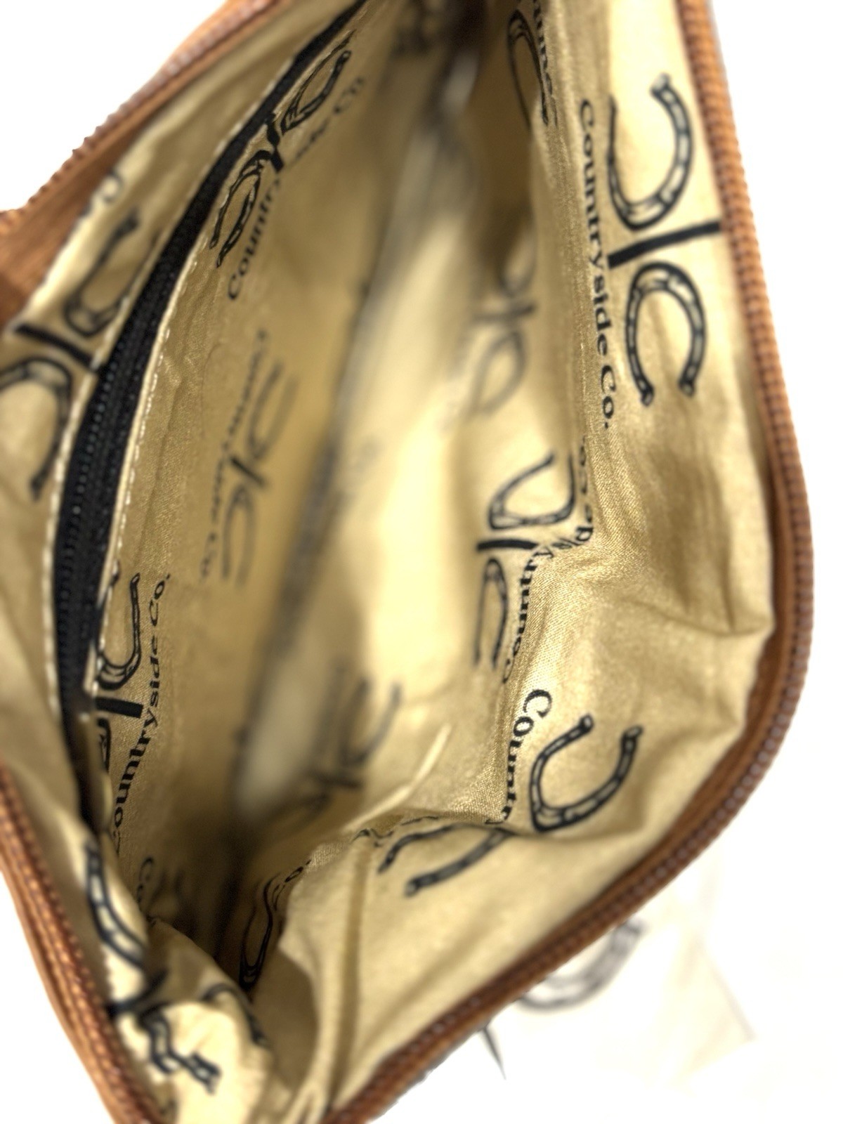 Countryside Co. Cowhide Tooled Leather Wristlet Clutch Brown White NWT