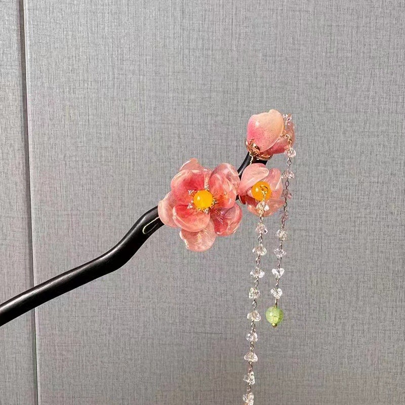 Ethnic Style Wooden Flower Hairpin Bun Pin Elegant Vintage Hair Stick Women