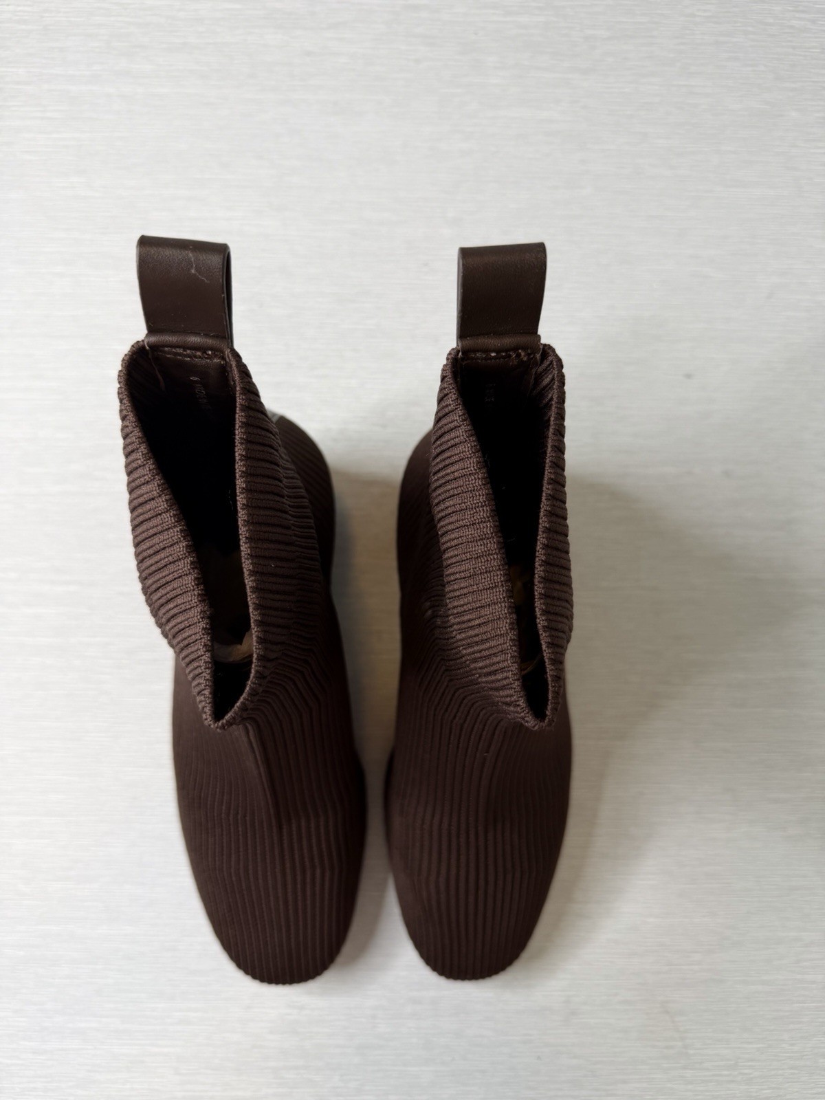 Everlane The Glove Boot Rib Knit Ankle Sock Boots Size 6 Brown ReKnit Block Heel