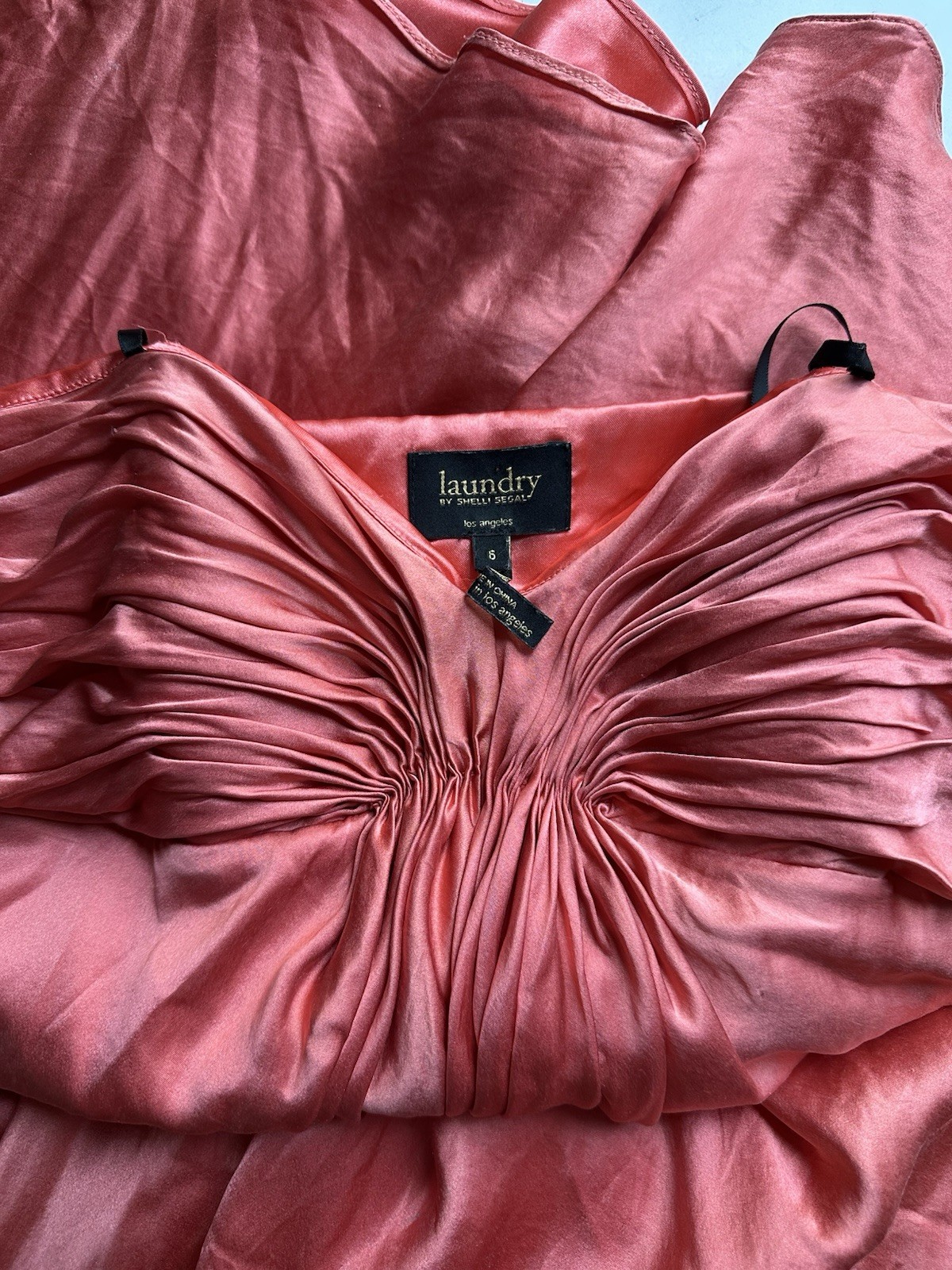 Vintage Silk Laundry Shelly Segal Gown Size 6 Coral Pink Strapless