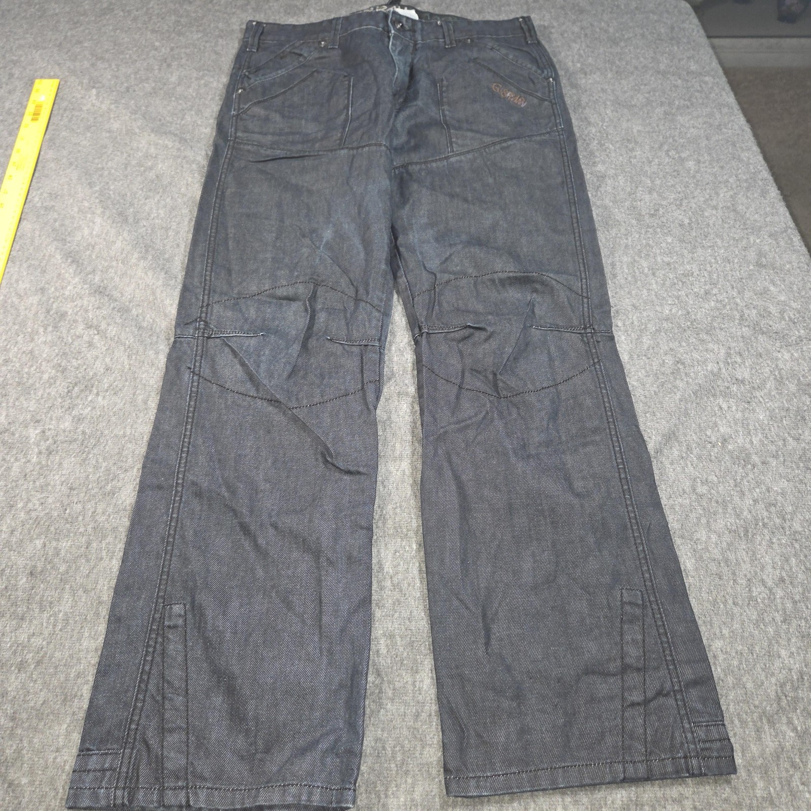 G-Star RAW Jeans Mens 36×32 Blue 3301 Straight Denim Belted Pockets Dark Wash