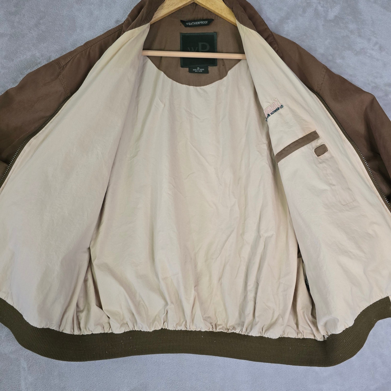 Weatherproof Men’s Bomber Jacket XL Brown “King’s North” Embroidered Full Zip
