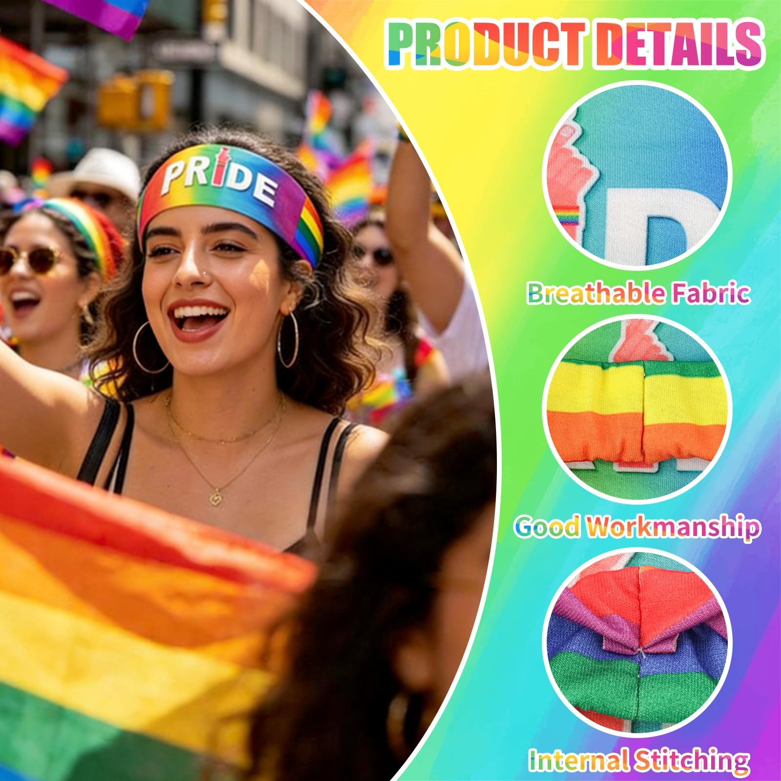 KICOSY 4PCS Pride Rainbow Headband Set, Stretchy 1 Count (Pack of 1), rainbow