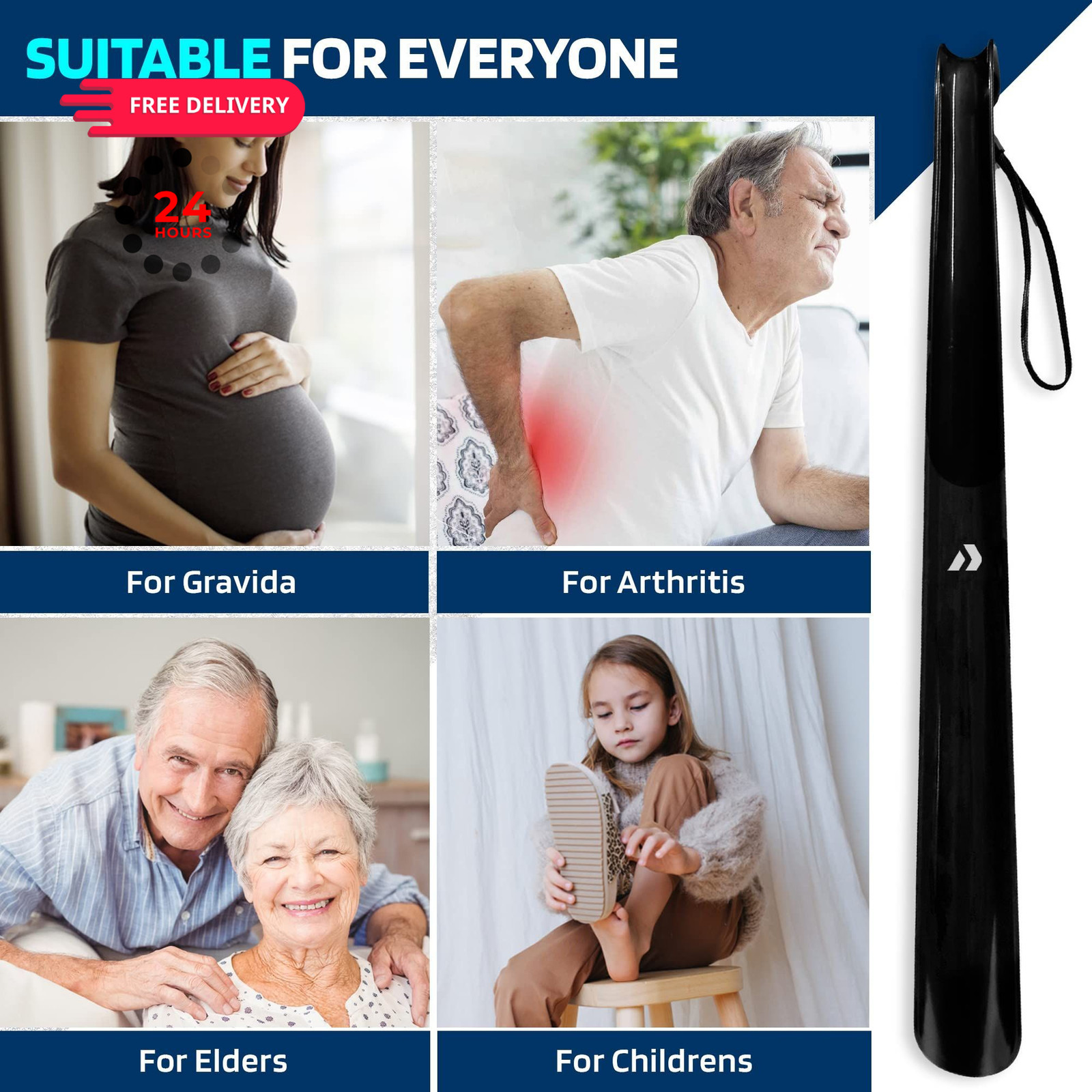 Nextnoid Shoe Horn Long Handle for Seniors – 16.5 Inches, 16.5″ Black (Pack2)