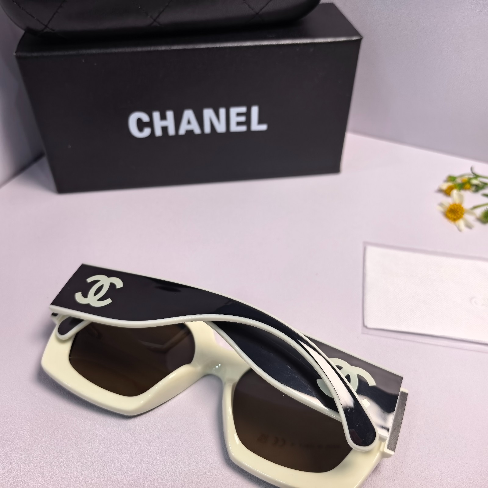 CHANEL 6059 c.1656/M2 White Geometric Square Wide-Frame Sunglasses 53-21-140