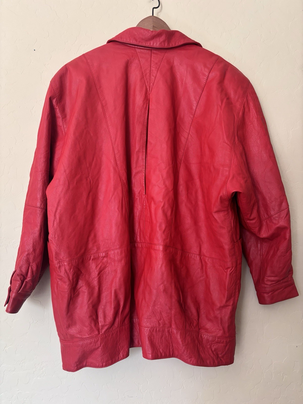 Vintage 80s Bagatelle Red Leather Bomber Jacket Oversized Slouchy Womens Size 6