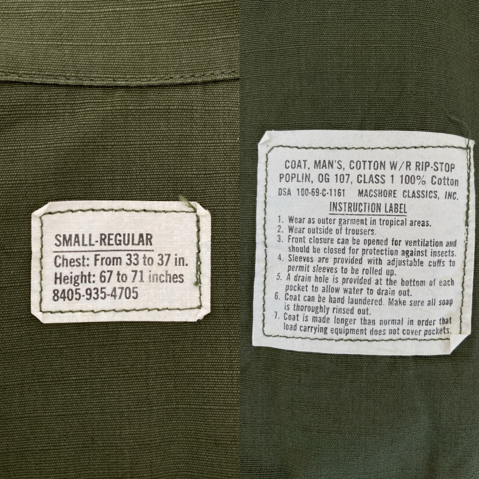 Small Reg. Authentic 1969 US Army vintage Vietnam jungle jacket.