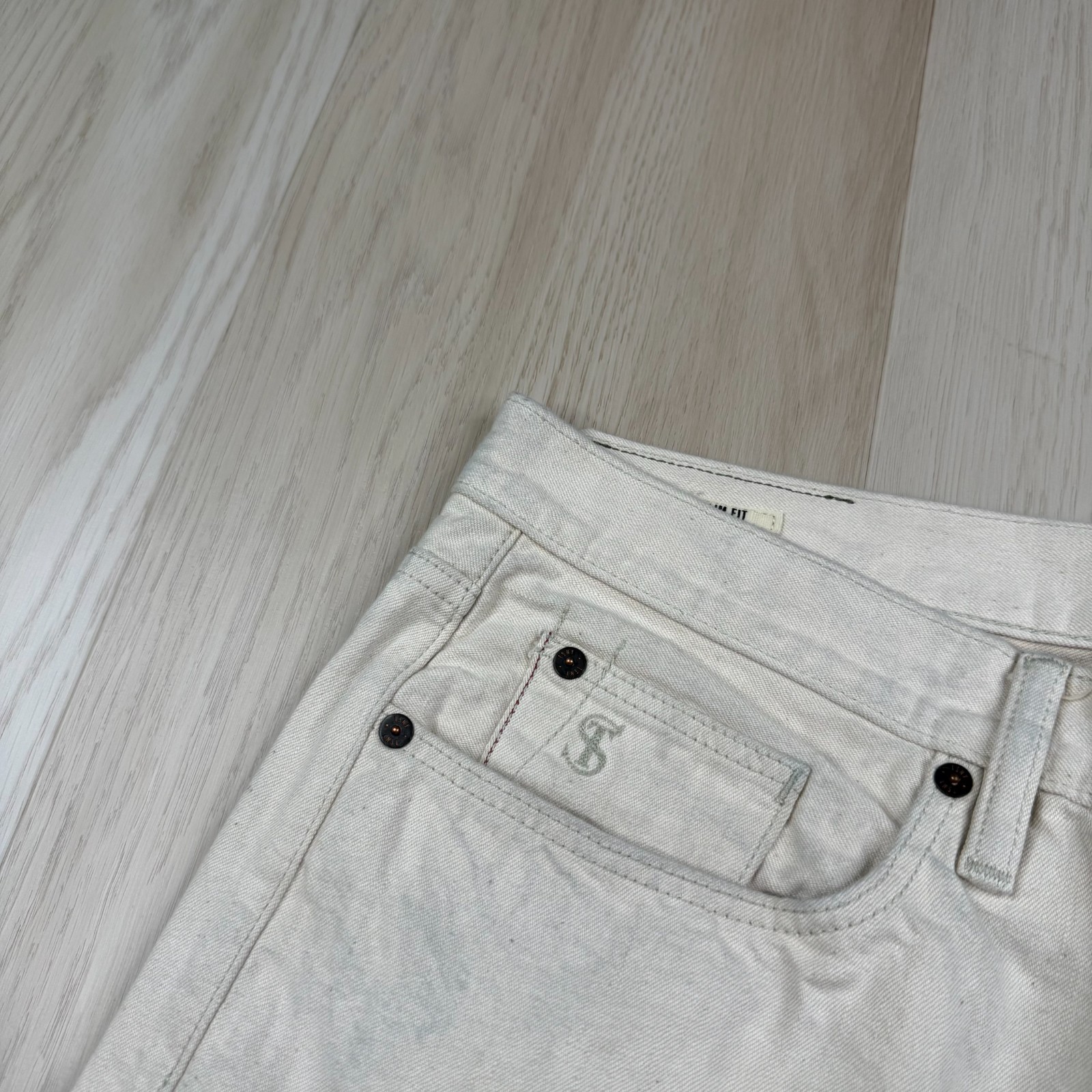 Todd Snyder Mens Cream Classic Fit Selvedge Denim Straight Jeans Size 34×32