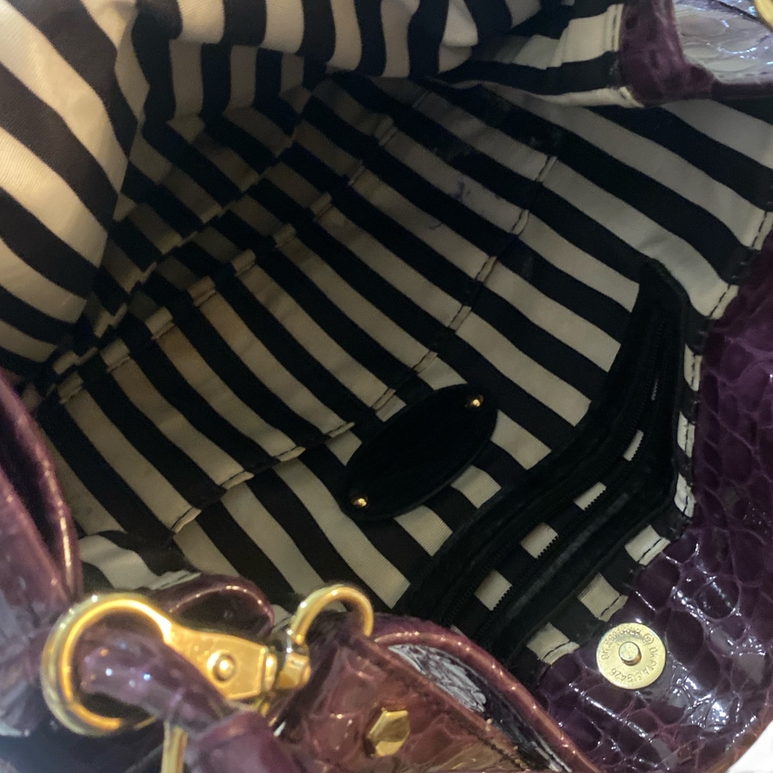 Gianni Bini Purple Croc Embossed Patent Leather Shoulder Bag Gold Hardware