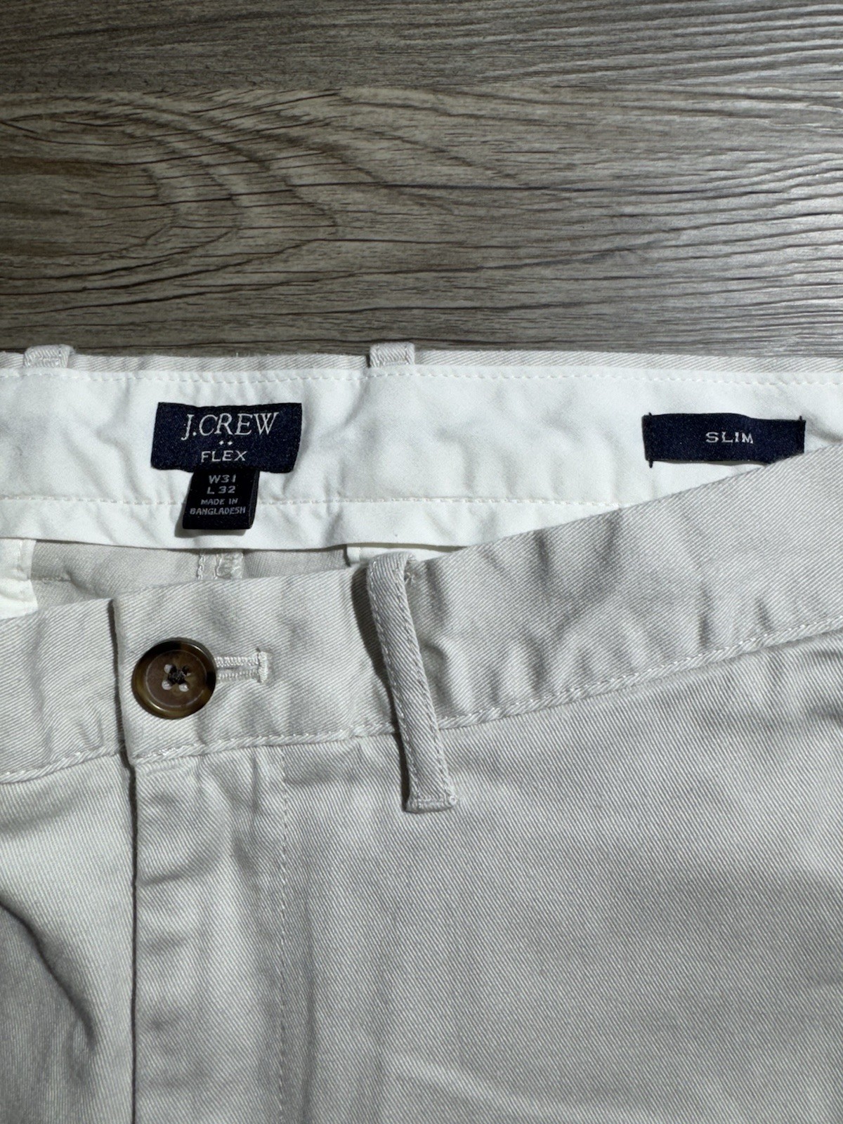 J.Crew Flex Slim Chino Pants Men’s 31×32 Ivory Khaki Stretch Casual Flat Front