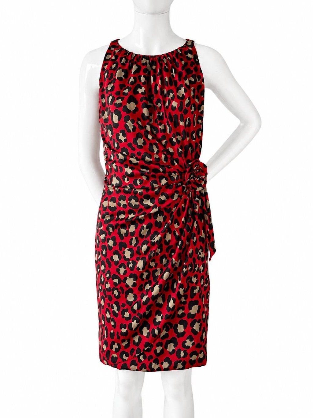 Moschino Red Leopard Draped Cocktail Dress Y2K