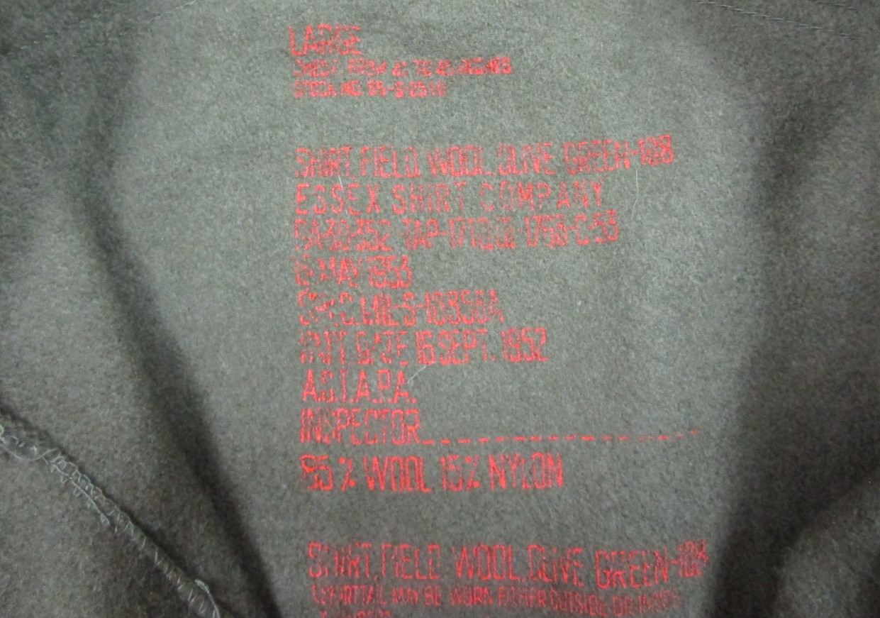 Vintage 50s US Army OG-108 Wool Cold Weather Field Shirt (L) Korean War 1952
