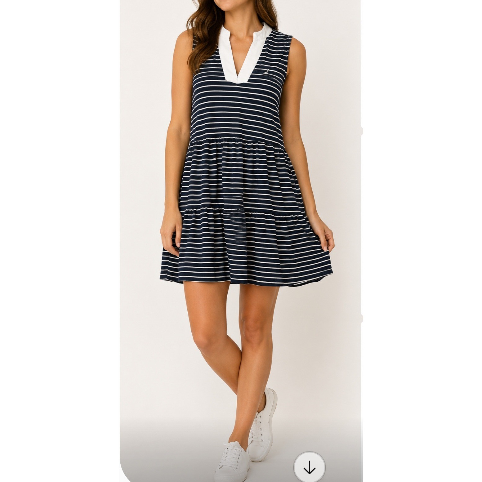Nautica Jeans Womens Navy Blue White Striped Tiered Sleeveless Polo Dress XL