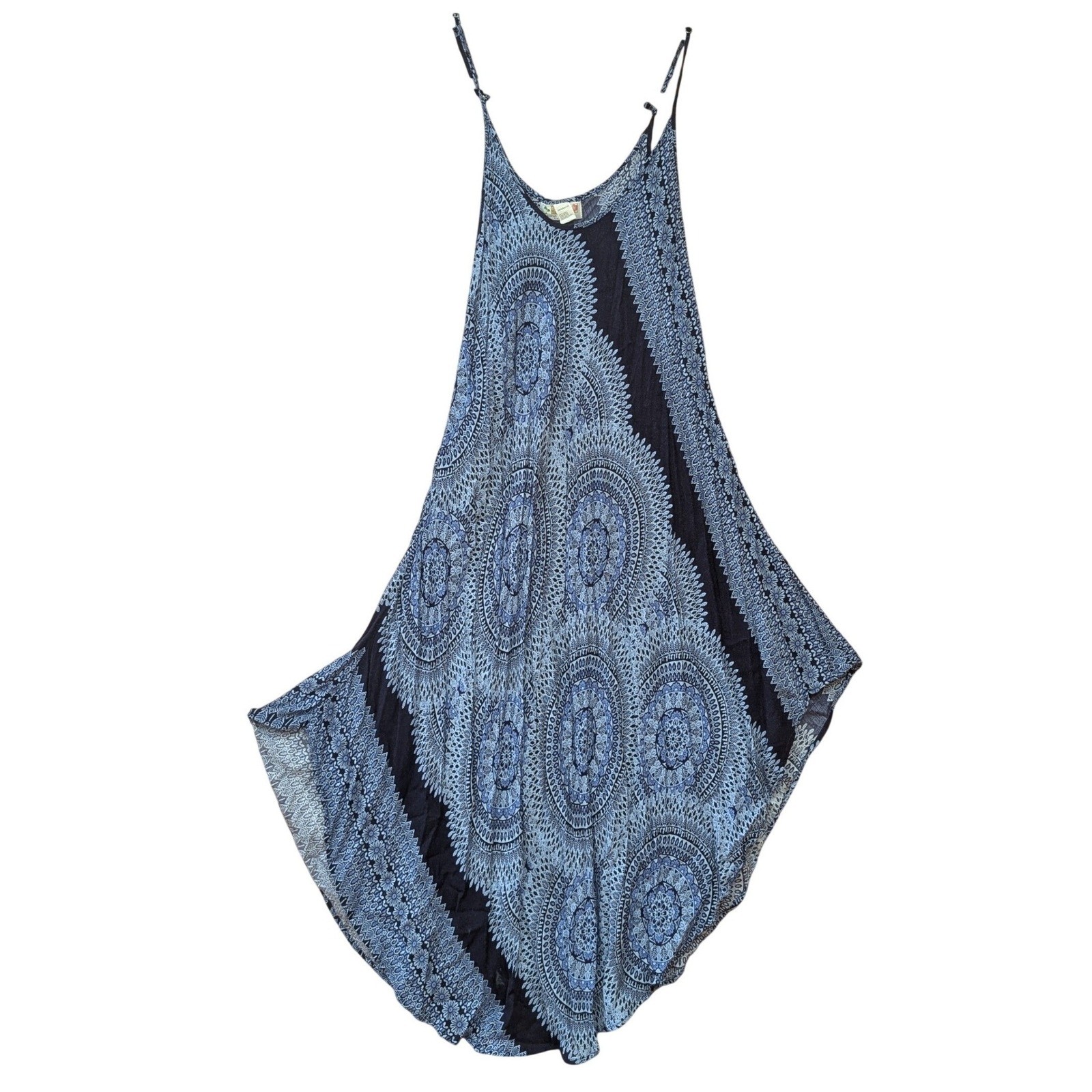 India Boutique Blue Mandala Handkerchief Hem Midi Dress Womens Boho Summer Rayon