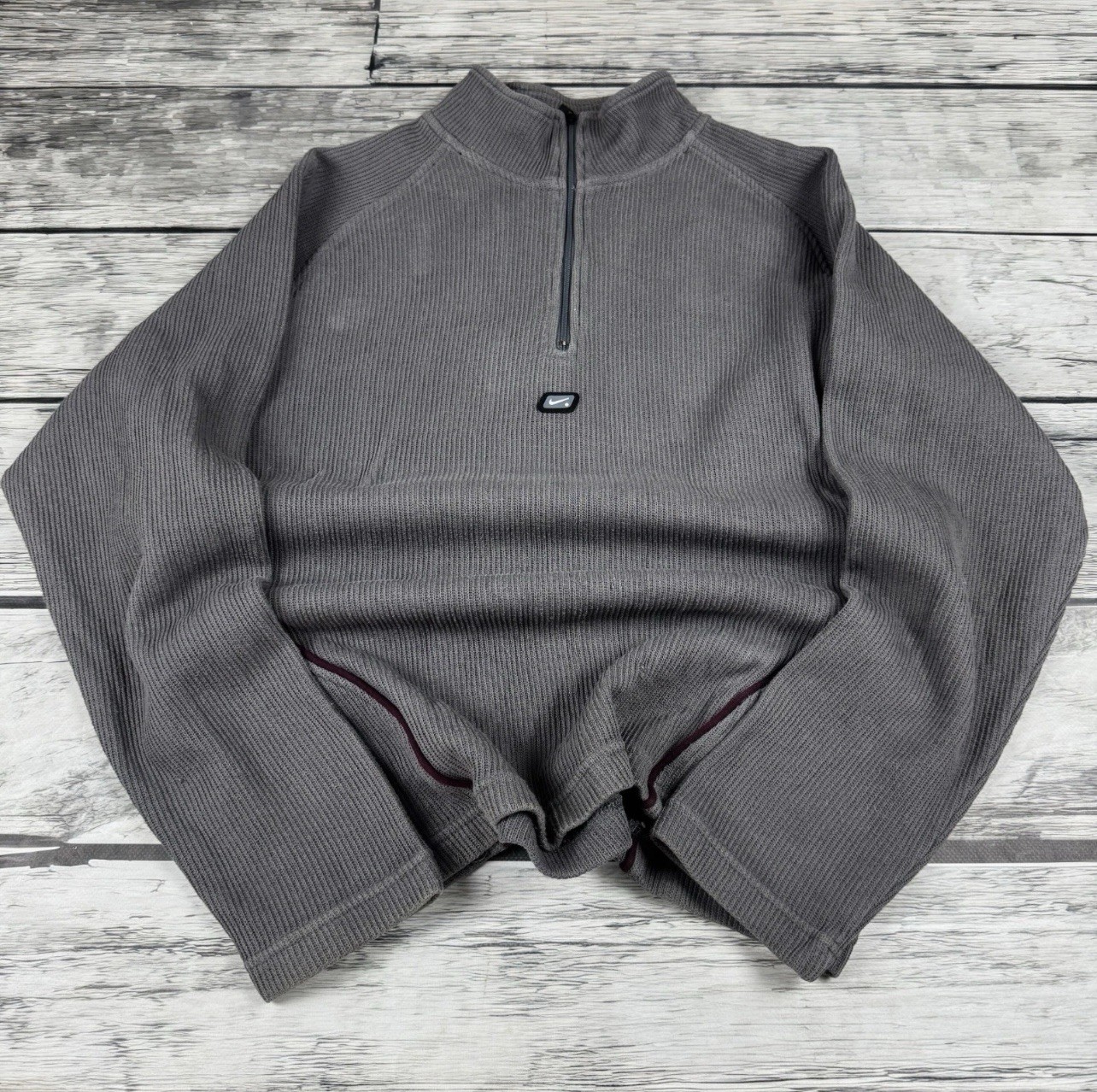 Vintage Nike Quarter Zip Sweater Mini Swoosh Ribbed Knit Pullover Y2K