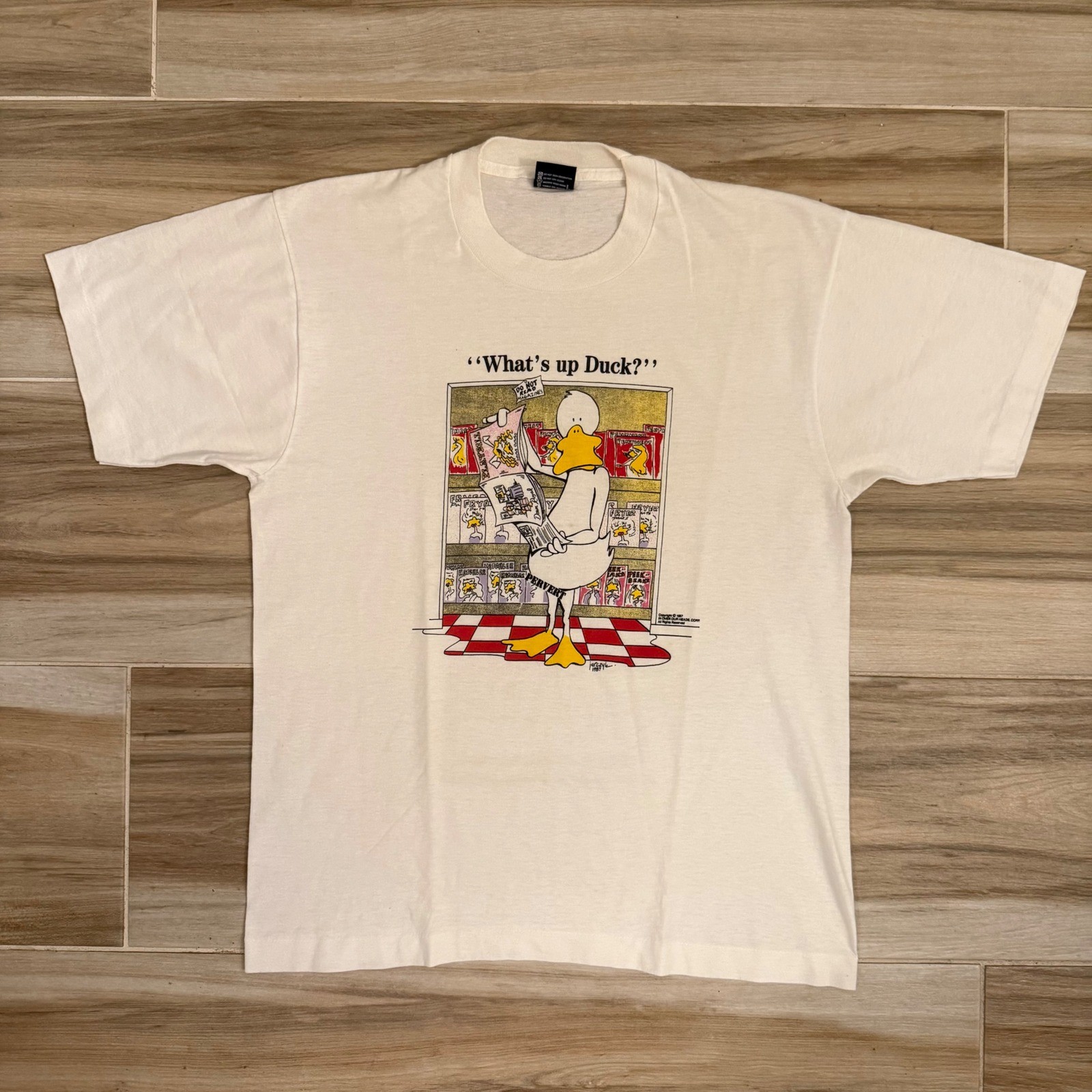 Vtg 1987 Whats Up Duck T Shirt L Screen Stars Best 50/50 Novelty Cartoon Parody