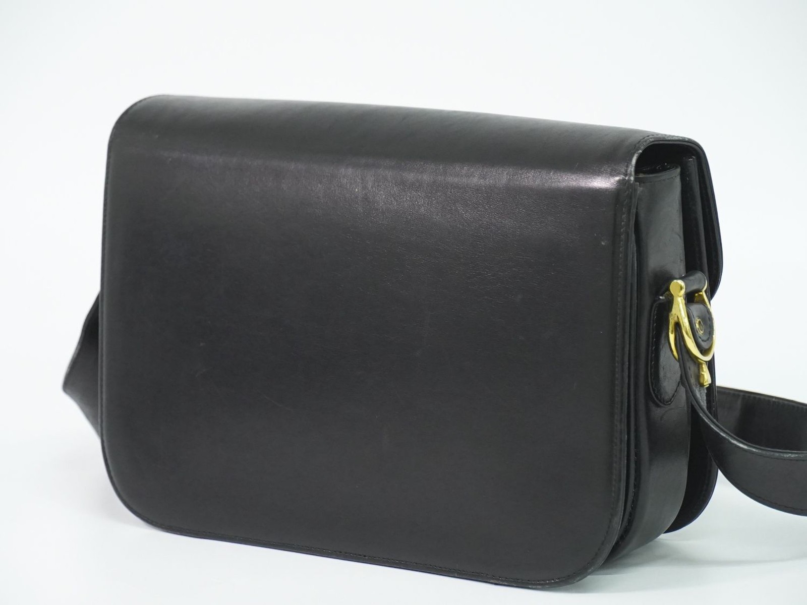 CELINE Horse Carriage Hardware Leather Shoulder Bag Black Gold