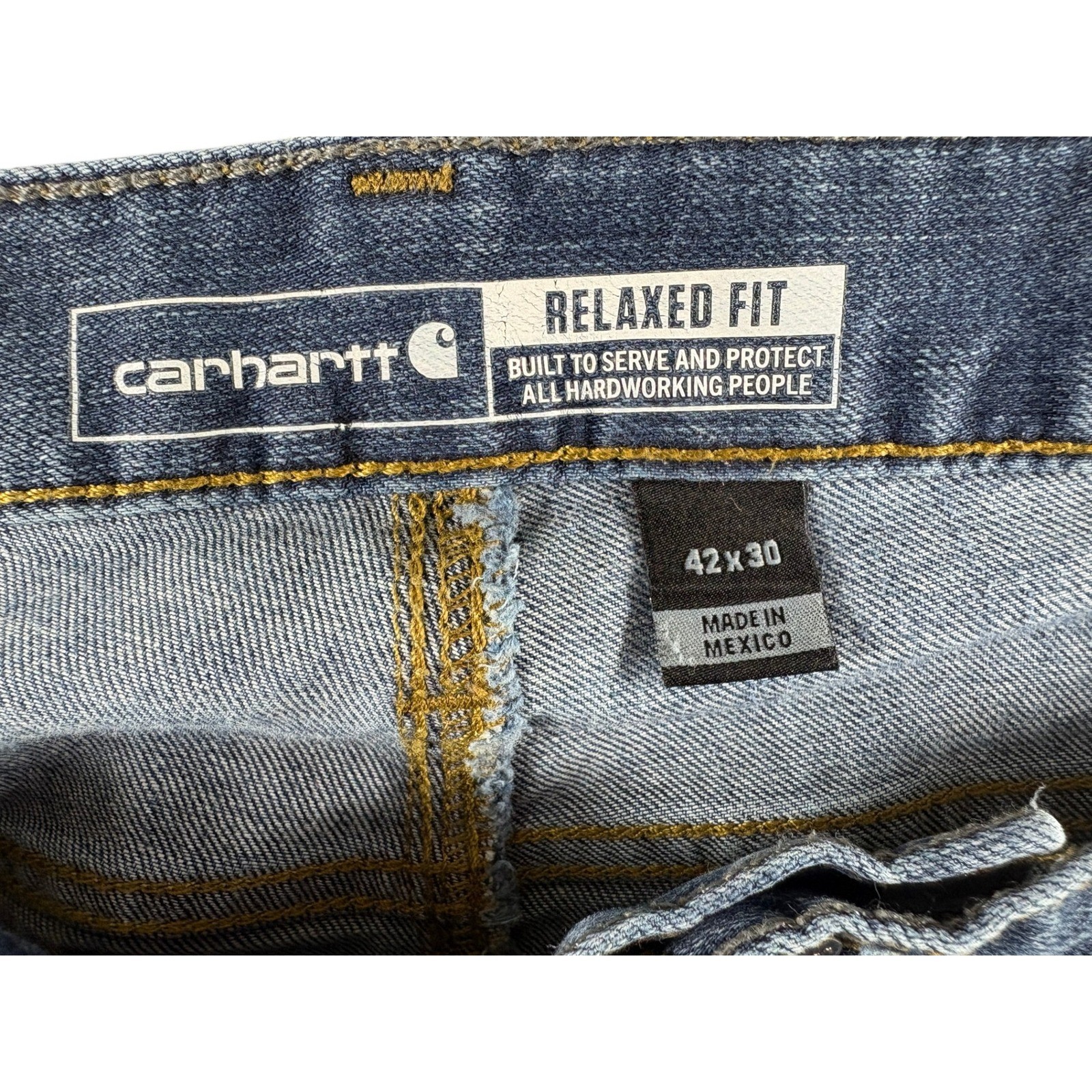 Carhartt Relaxed Fit Jeans Mens 42×30 Blue Denim Straight Leg Workwear Casual