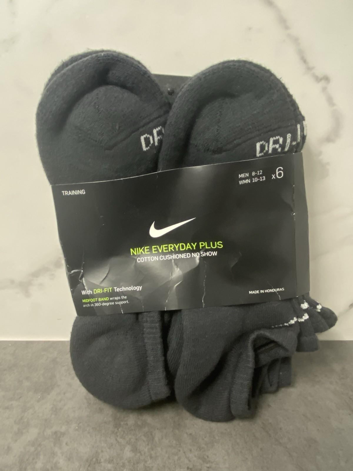Nike NO SHOW Everyday Plus Cushion Unisex Drifit Socks – LARGE – BLACK – 6 Pair