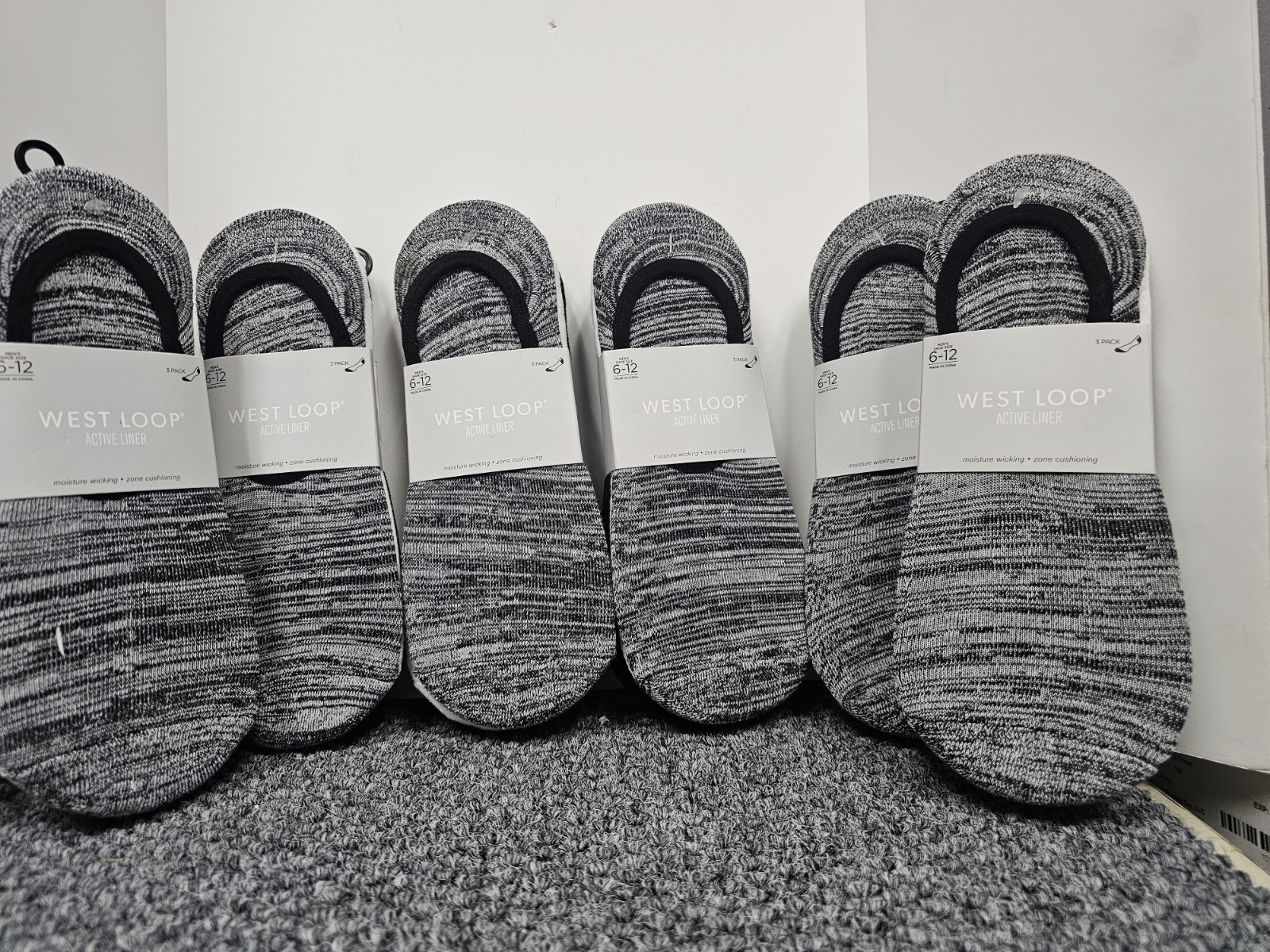 6 X West Loop Men’s Active Liner Socks 3-Pack Size 6-12 __TOTAL EIGHTEEN PAIR