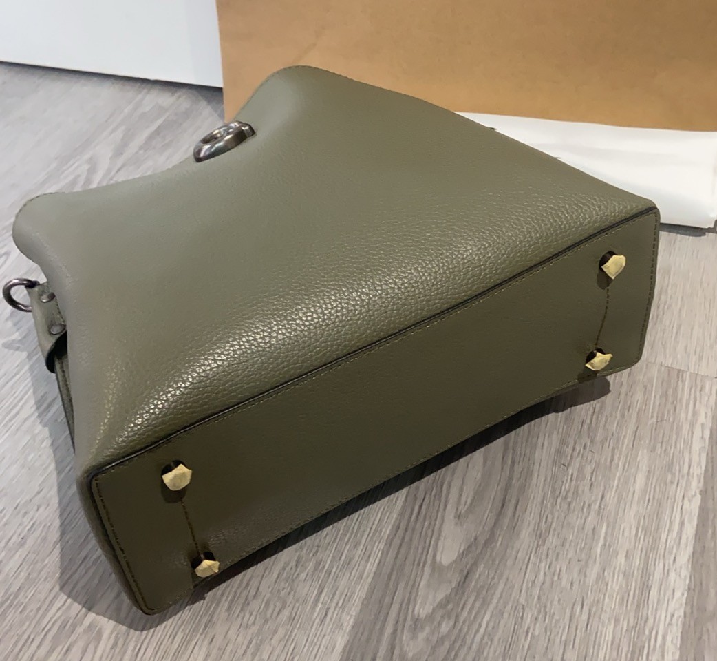 COACH Willow Shoulder Bag C2590 Army Green Colorblock Pebble Leather Outlet