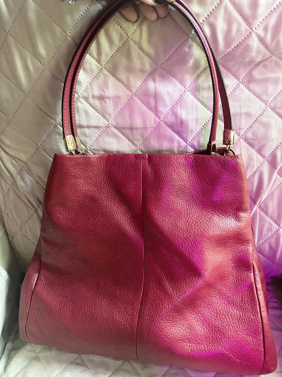 Coach Madison Phoebe Shoulder Bag in Cherry Red Pebble Leather has 3 sections