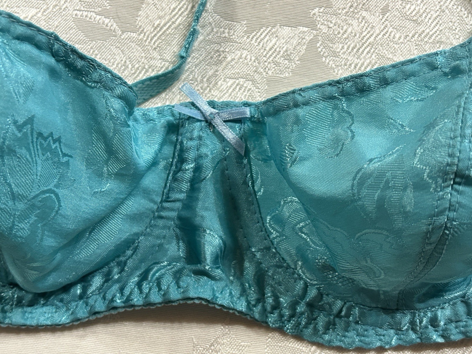 NWT Vtg NO EXCUSES Floral Shiny Satin 36C Bra Sz 7 Hi-Cut Panties Set