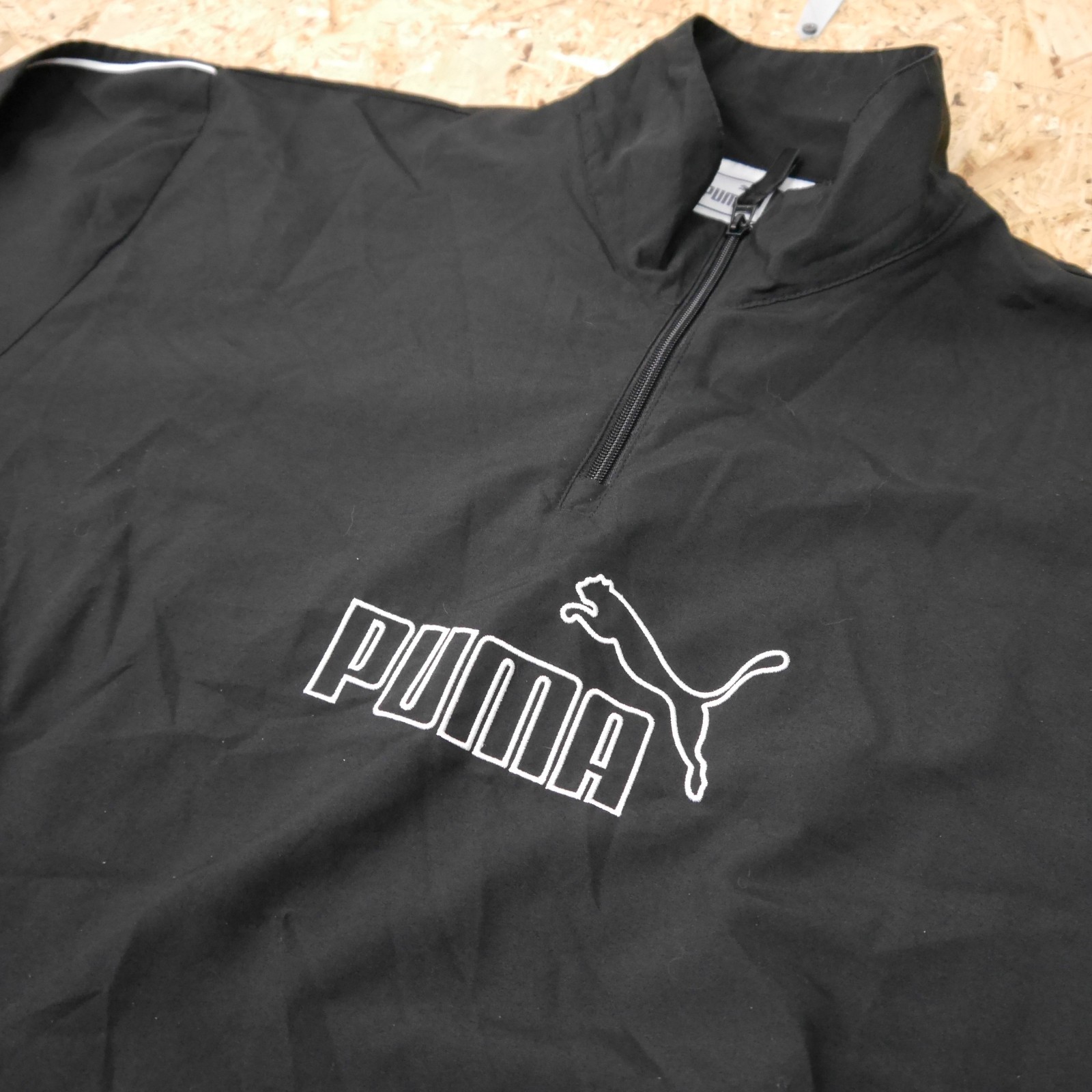 Puma Windbreaker Mens L Black Quarter Zip Lightweight Sports Jacket Retro