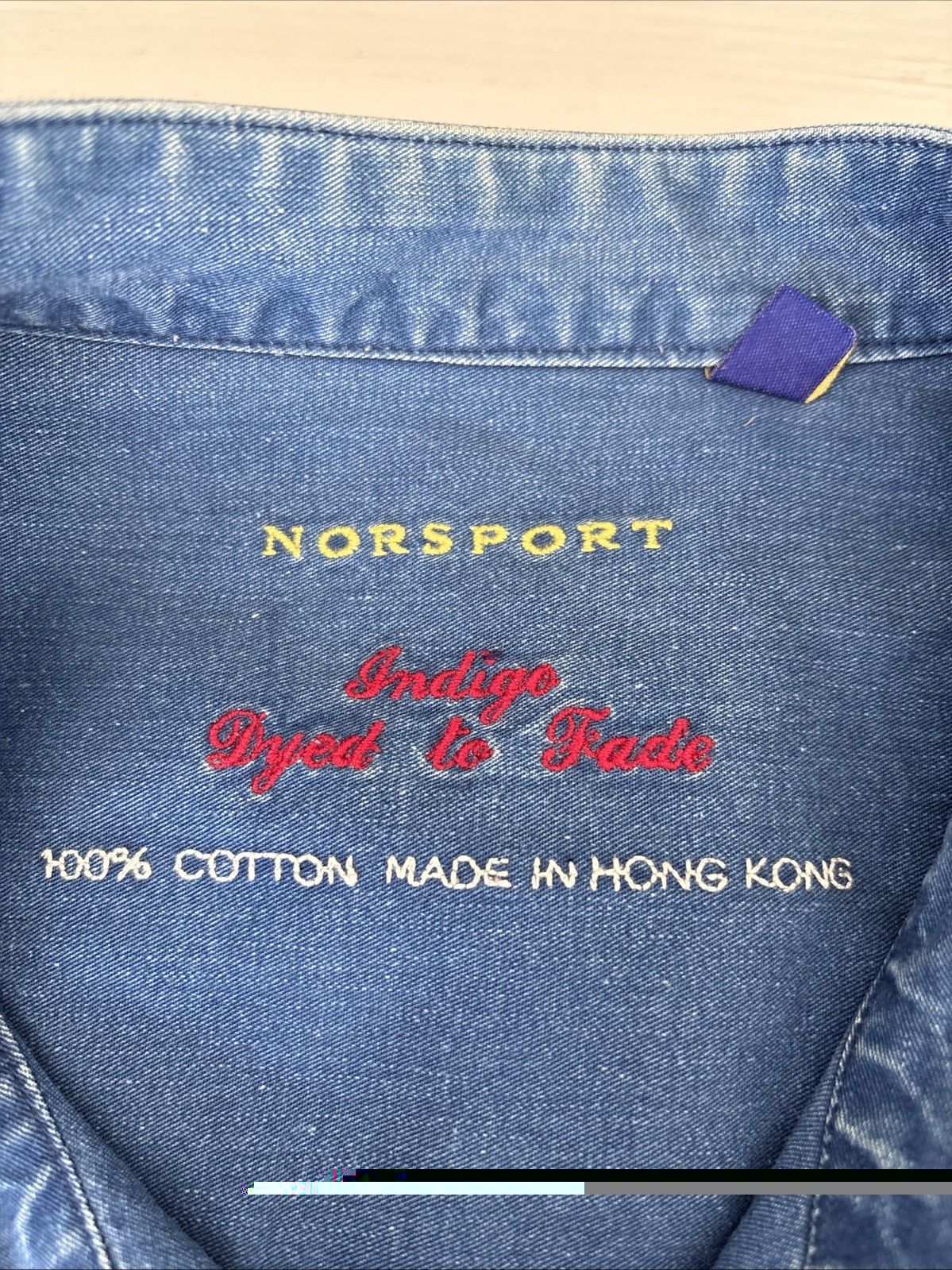 Norsport Men’s Band Collar Blue Denim Cotton Shirt Sz XL