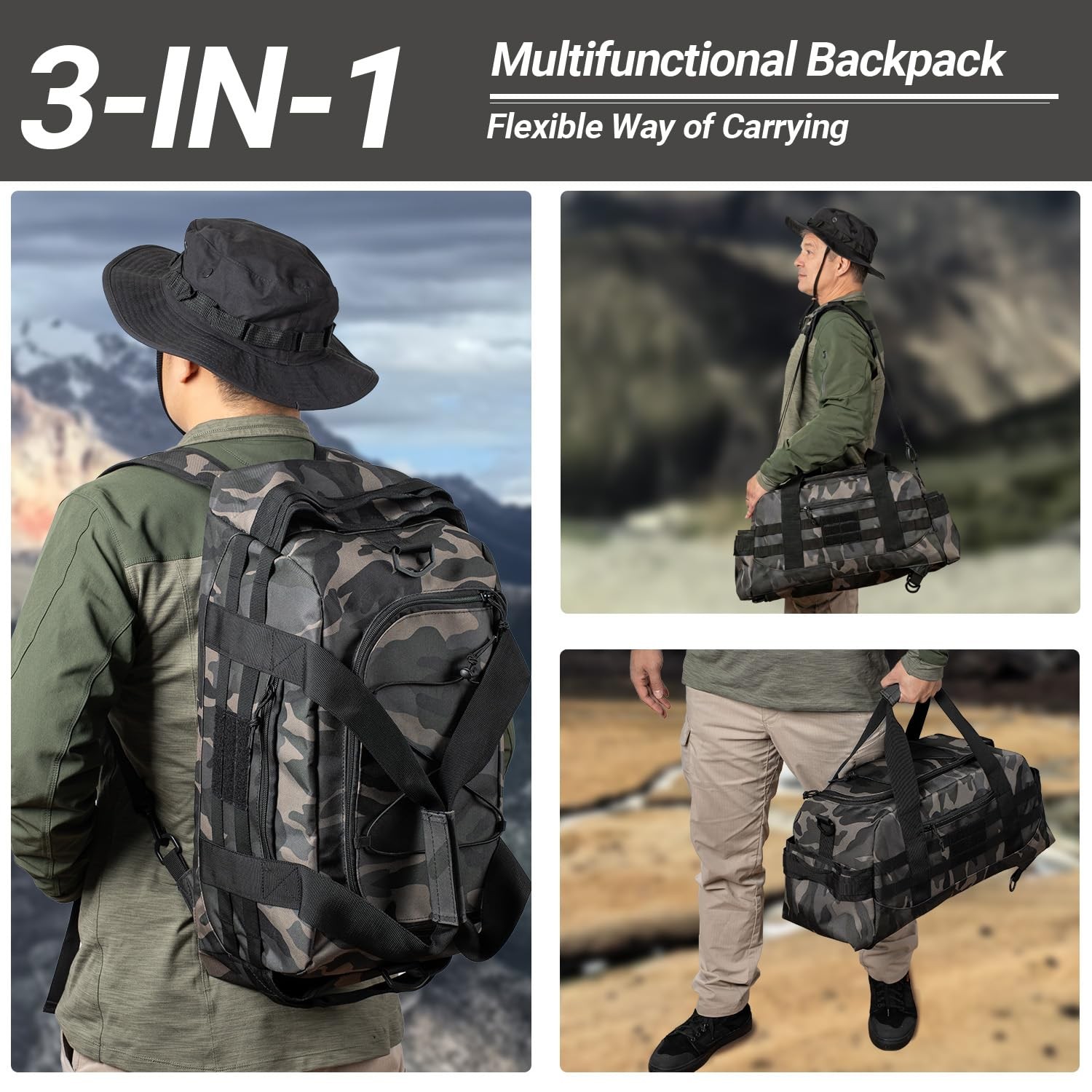 Tactical Backpack 35L Capacity MOLLE 3-in-1 Duffle Bag for Sports/Gym – Utility
