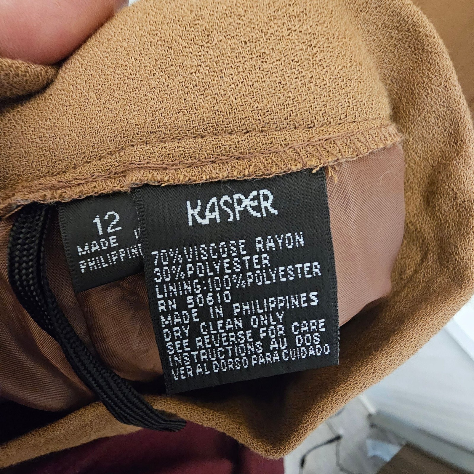 Kasper 2 Pc Pant Suit Women Size 12 Camel Brown Faux Fur Collar Career Pants Set