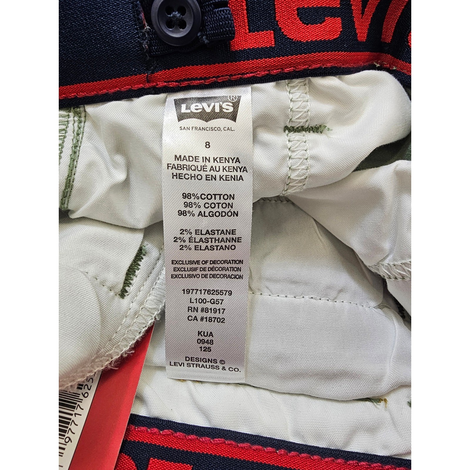 Levis Boys Utility Cargo Shorts Sea Spray Green Adjustable Waist 92L100 Size 8