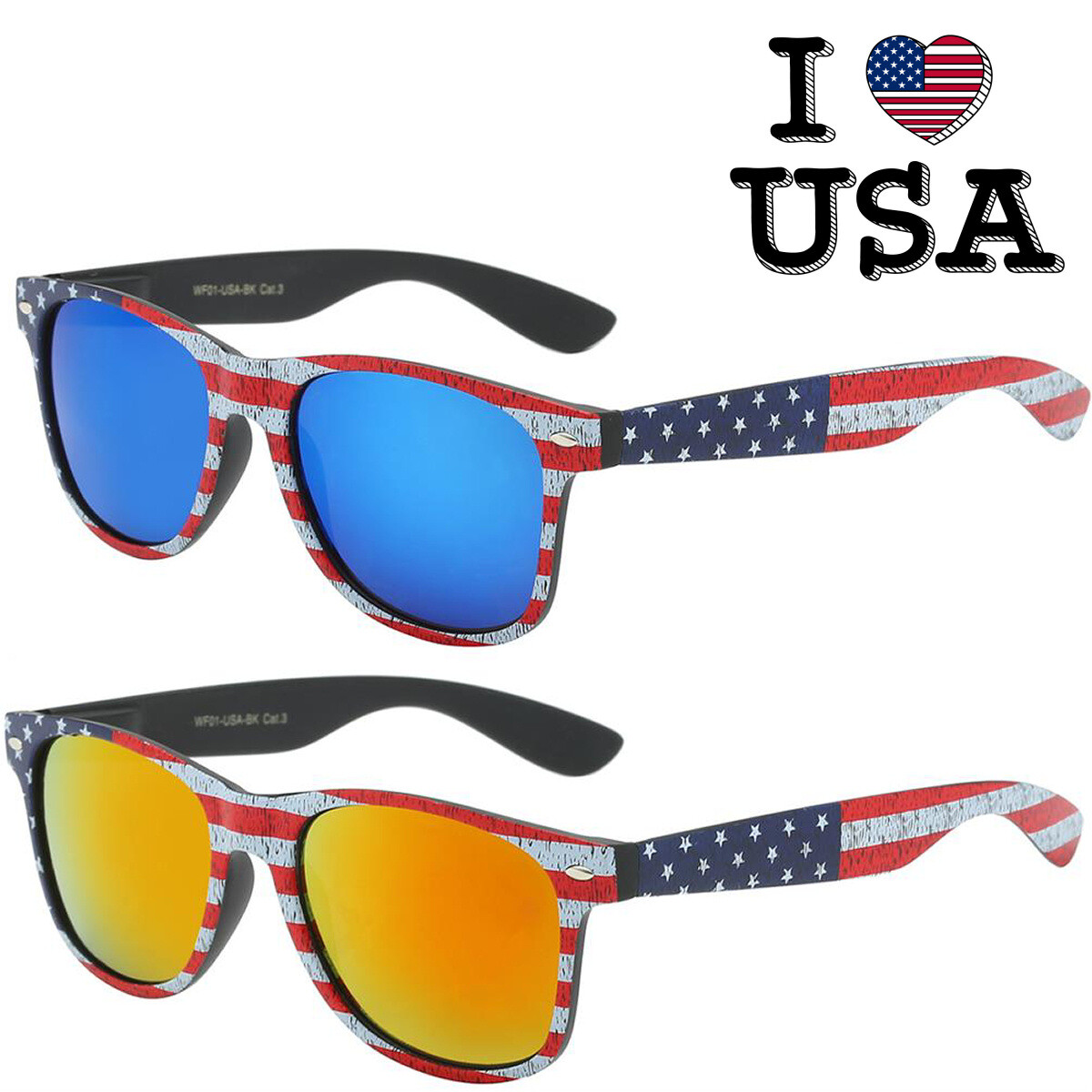 USA AMERICAN FLAG STARS & STRIPES PATRIOTIC SQUARE SUNGLASSES CLASSIC RETRO 80s