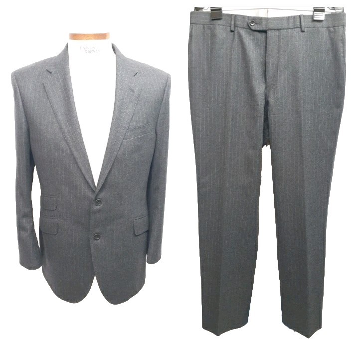 Coppley Suit 40 41 42 R 50/50 Wool Cashmere Flannel Gray Striped Dual Vents