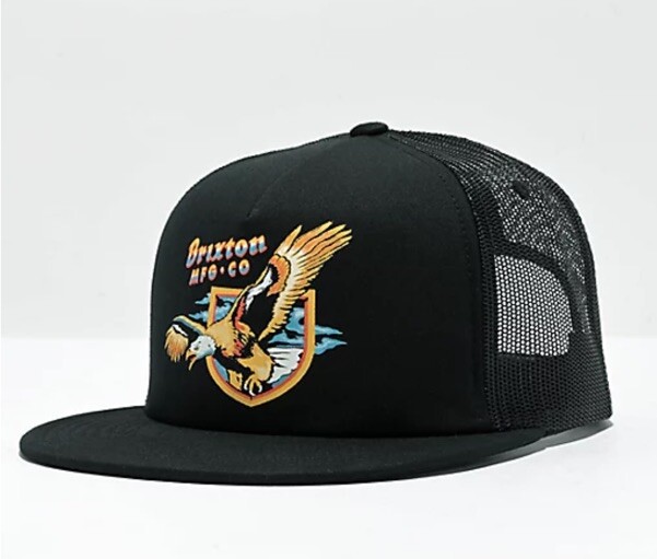 Brixton District HP American Bald Eagle Black Flat Bill Trucker Hat, OSFA