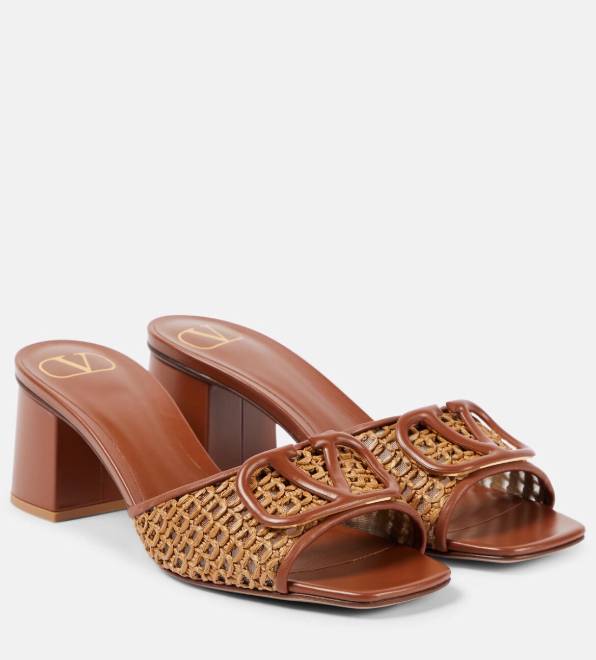 Valentine Garavani VLogo leather and raffia mules Slides Sandals Size 38/US8